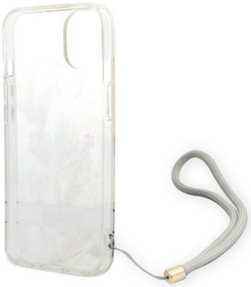 Guess Apple iPhone 14 Hoesje Hard Case Purple Flower Strap afbeelding 5