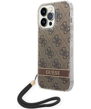 Guess Apple iPhone 14 Pro Max Hoesje Hard Case Brown 4G Print Hoesjes