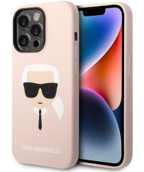 Karl Lagerfeld Apple iPhone 14 Pro Hoesje Siliconen Roze Karl Head