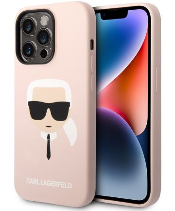 Karl Lagerfeld Apple iPhone 14 Pro Hoesje Siliconen Roze Karl Head Hoesjes