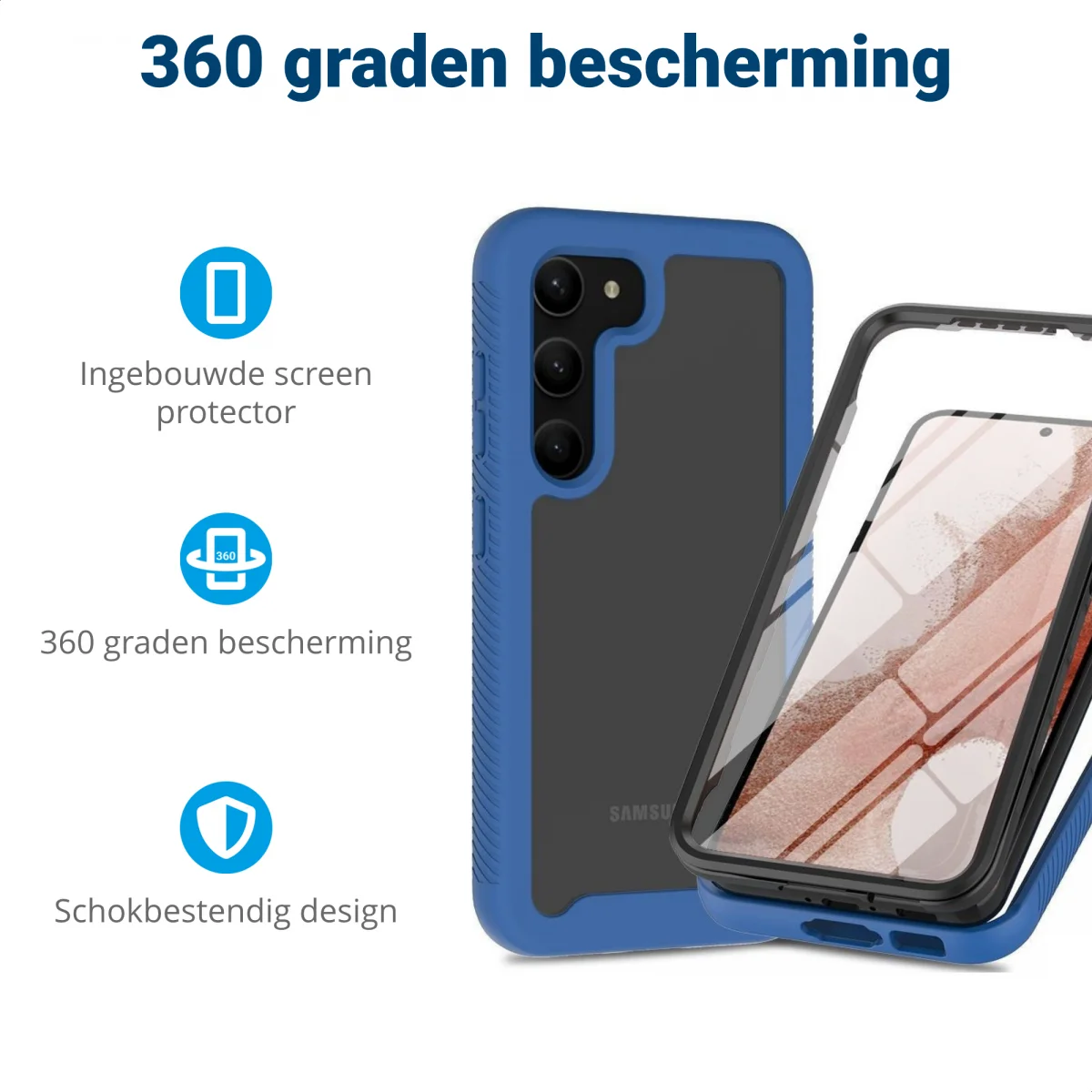 Samsung Galaxy S23 Plus Hoesje Full Protect 360° Cover Hybride Blauw afbeelding 2