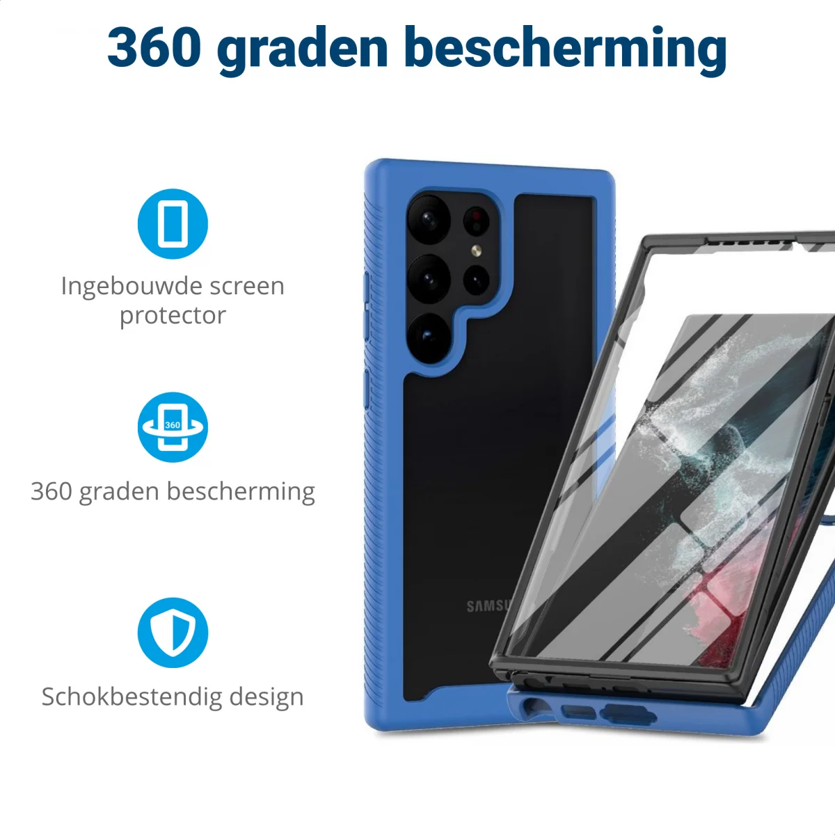 Samsung Galaxy S23 Ultra Hoesje Full Protect 360° Cover Hybride Blauw afbeelding 2