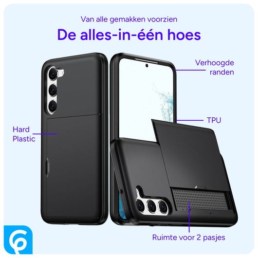 Samsung Galaxy S23 Hoesje met Slider Kaarthouder Back Cover Zwart afbeelding 2