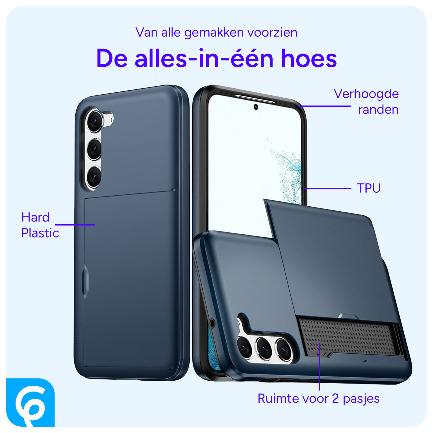 Samsung Galaxy S23 Hoesje met Slider Kaarthouder Back Cover Blauw afbeelding 4
