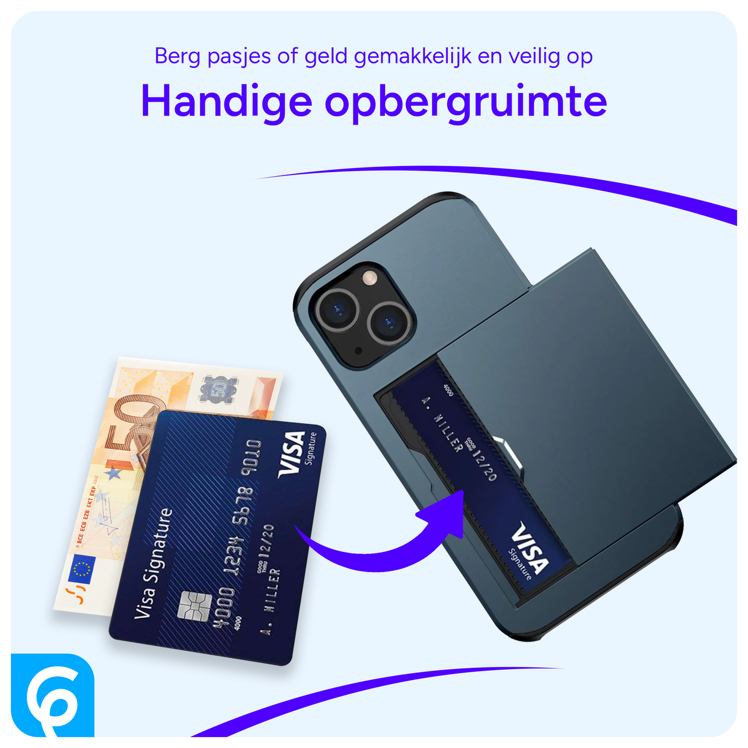 Samsung Galaxy S23 Hoesje met Slider Kaarthouder Back Cover Blauw afbeelding 5