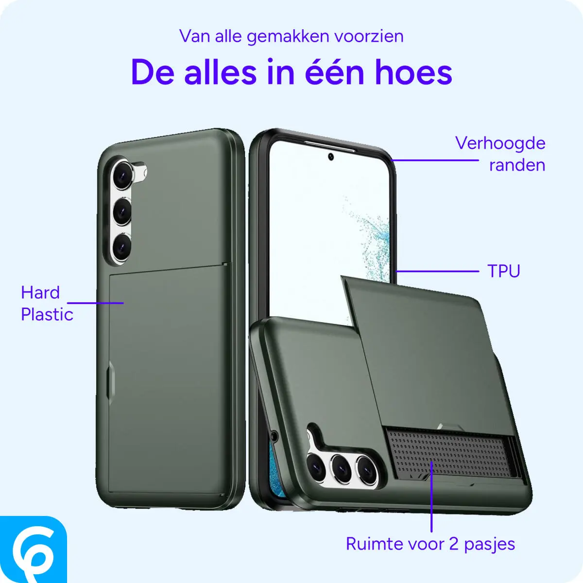 Samsung Galaxy S23 Hoesje met Slider Kaarthouder Back Cover Groen afbeelding 4