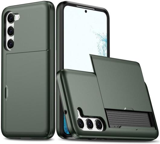 Samsung Galaxy S23 Hoesje met Slider Kaarthouder Back Cover Groen afbeelding 1