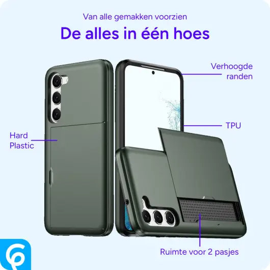 Samsung Galaxy S23 Hoesje met Slider Kaarthouder Back Cover Groen afbeelding 4