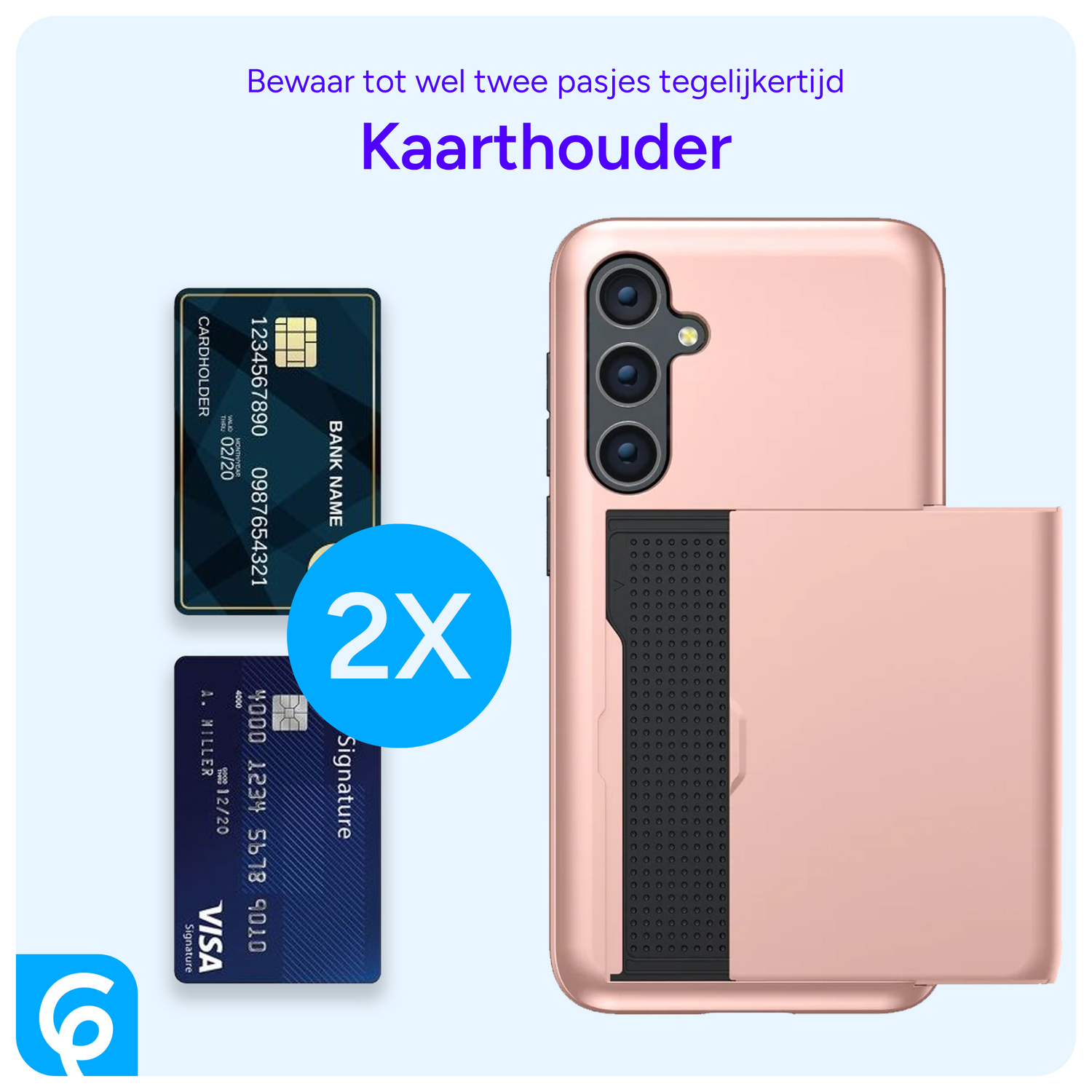 Samsung Galaxy S23 Hoesje met Slider Kaarthouder Back Cover Roze Goud afbeelding 8