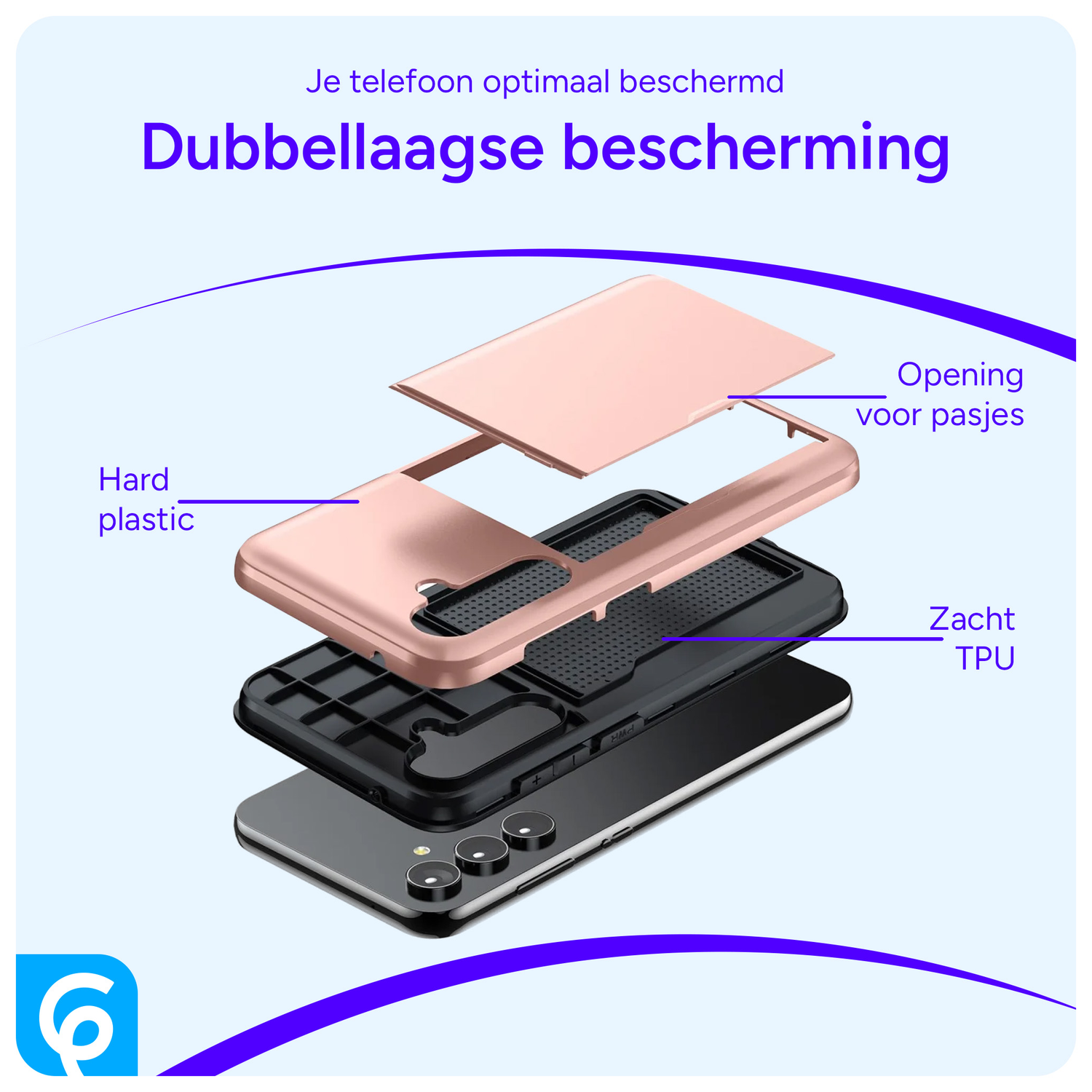 Samsung Galaxy S23 Hoesje met Slider Kaarthouder Back Cover Roze Goud afbeelding 9