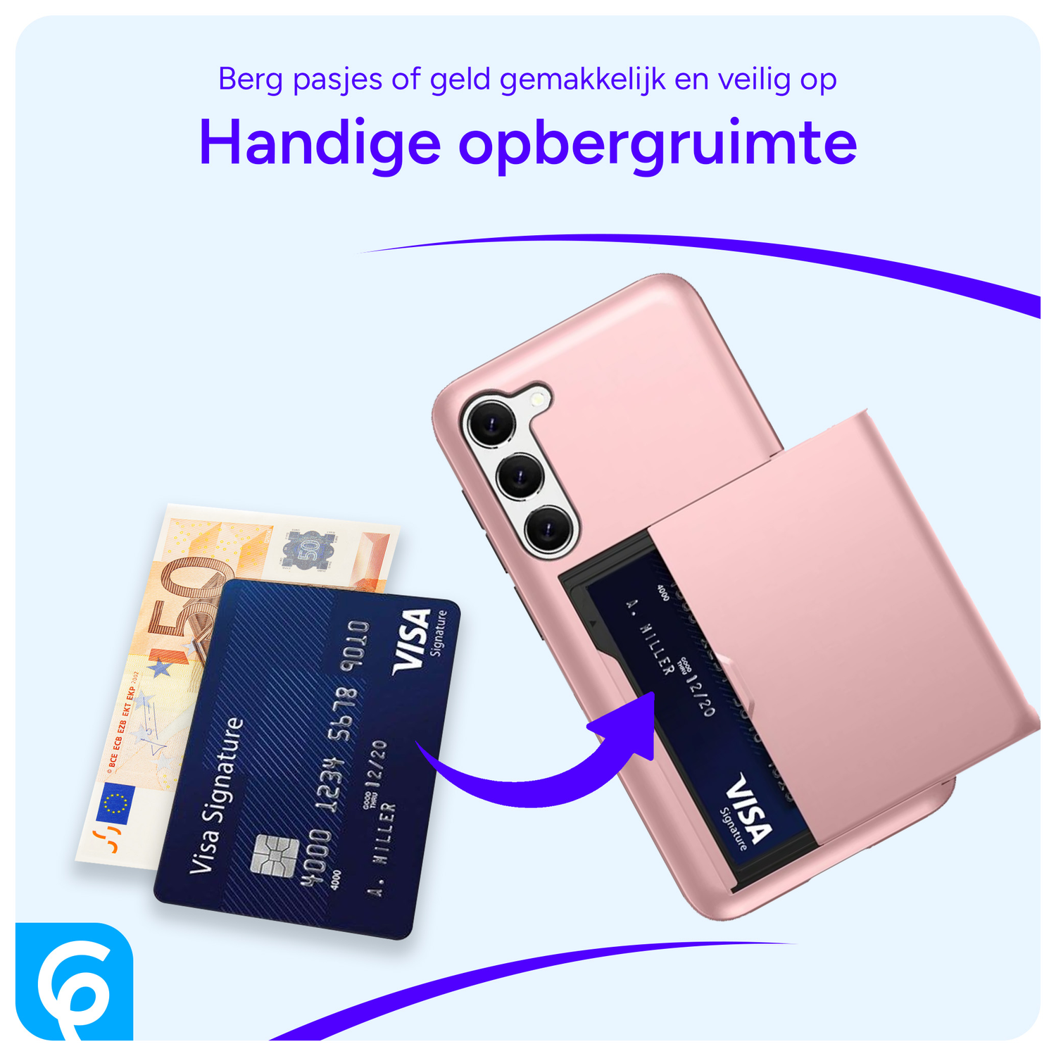 Samsung Galaxy S23 Hoesje met Slider Kaarthouder Back Cover Roze Goud afbeelding 4