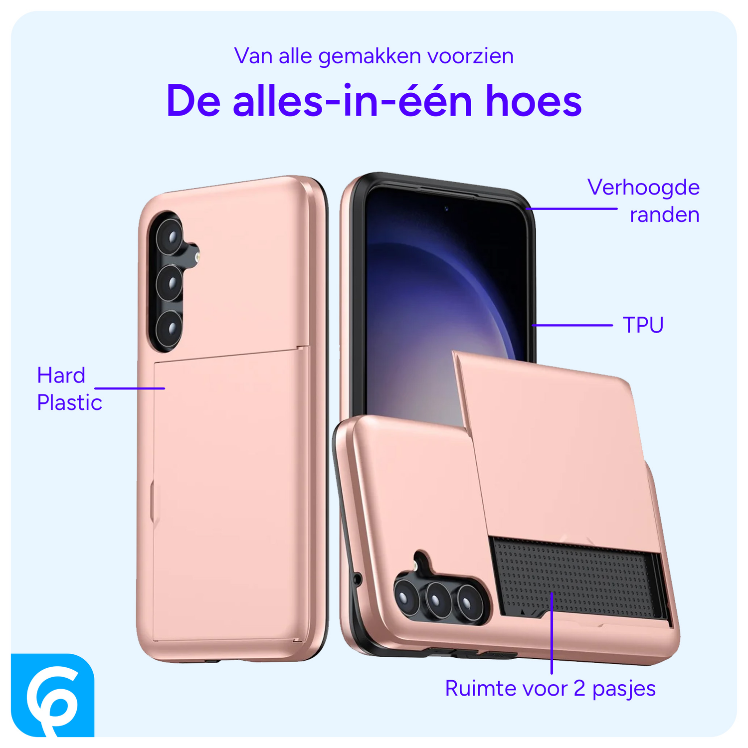 Samsung Galaxy S23 Hoesje met Slider Kaarthouder Back Cover Roze Goud afbeelding 7