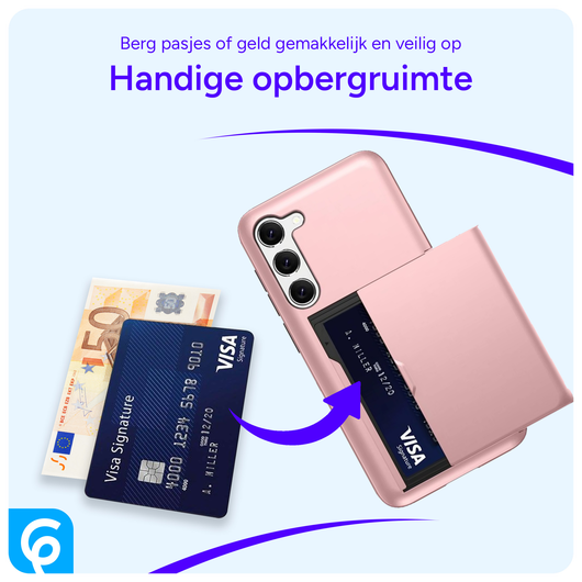 Samsung Galaxy S23 Hoesje met Slider Kaarthouder Back Cover Roze Goud afbeelding 4