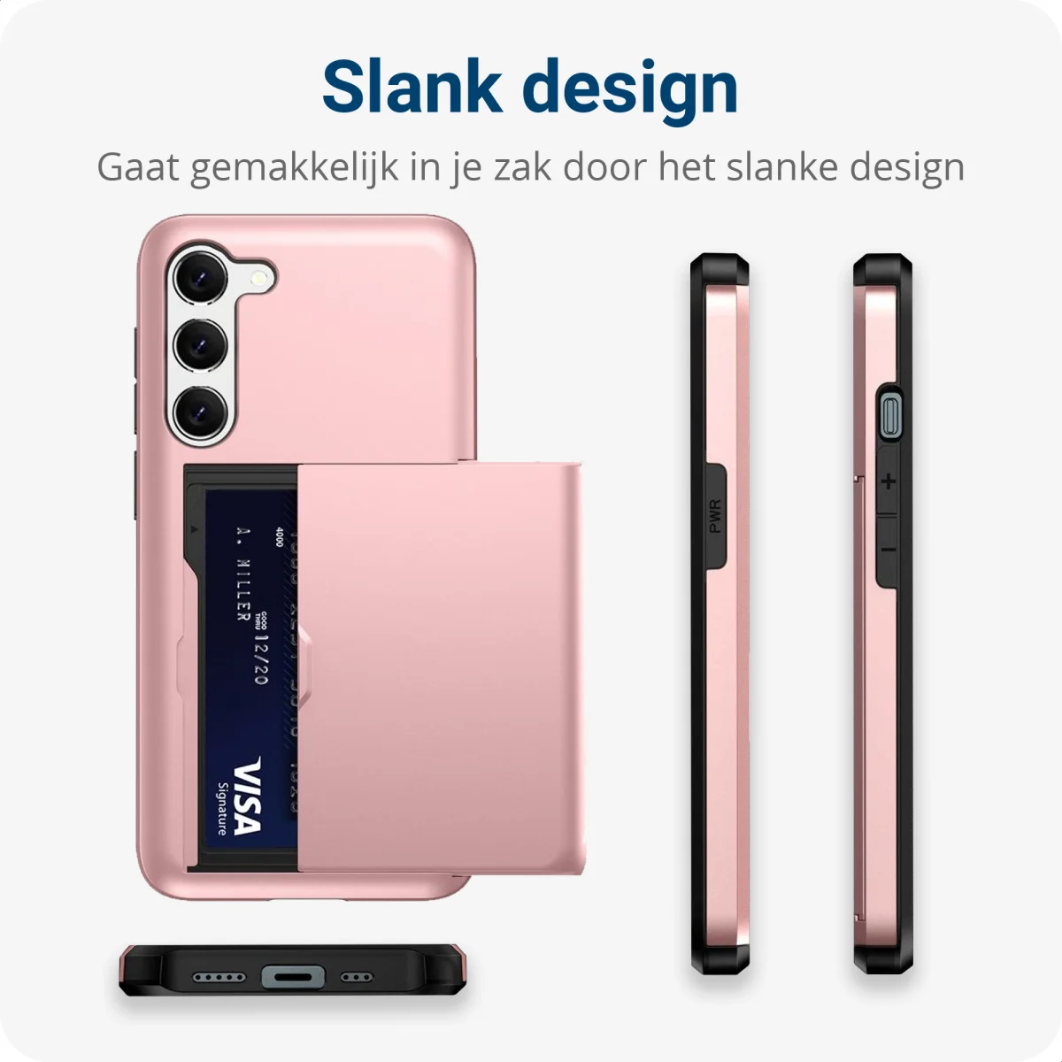 Samsung Galaxy S23 Plus Hoesje Slider Kaarthouder Back Cover Roze Goud afbeelding 5