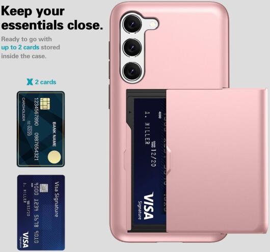 Samsung Galaxy S23 Plus Hoesje Slider Kaarthouder Back Cover Roze Goud afbeelding 8
