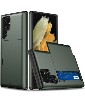 Samsung Galaxy S23 Ultra Hoesje met Slider Kaarthouder Groen Hoesjes