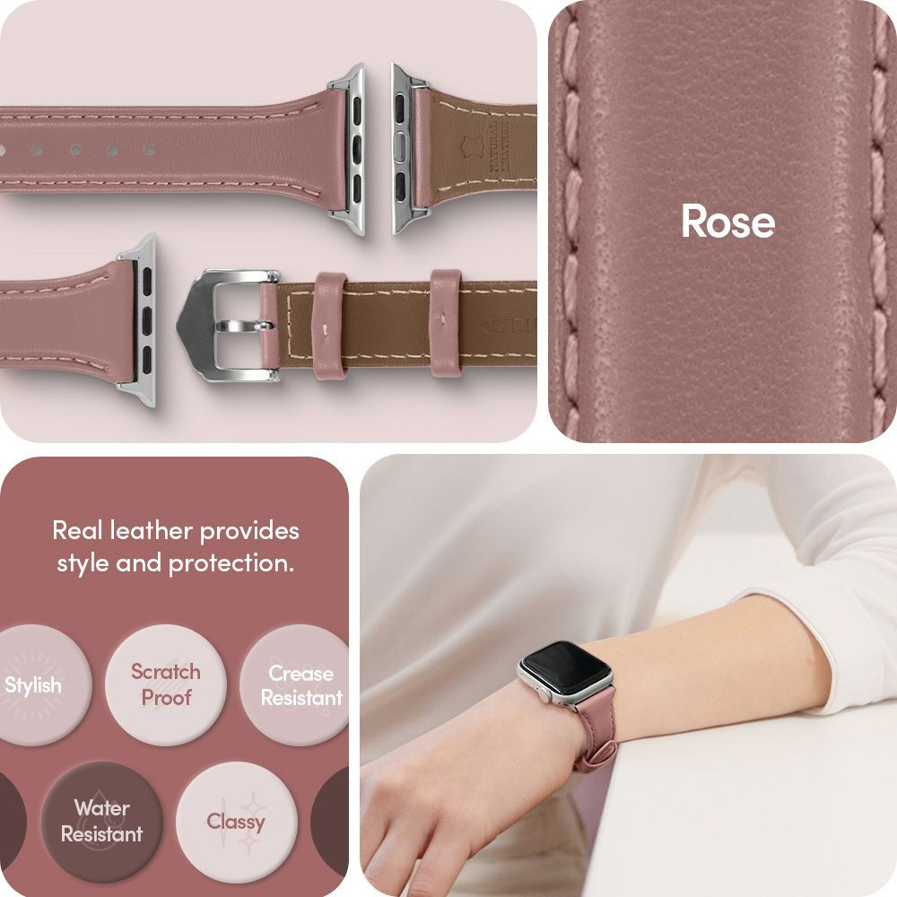 Spigen Cyrill Kajuk Apple Watch 4-10/SE 40/41/42MM Bandje Echt Leer Roze afbeelding 10