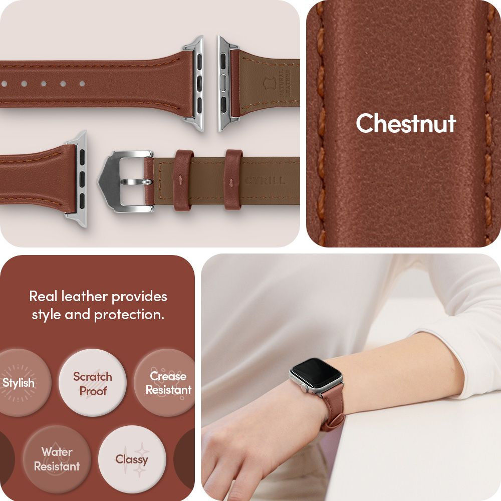 Spigen Cyrill Apple Watch Bandje - 4-10/SE - 38/40/41/42MM - Echt Leer Bruin afbeelding 10