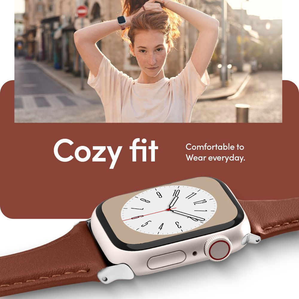 Spigen Cyrill Apple Watch Bandje - 4-10/SE - 38/40/41/42MM - Echt Leer Bruin afbeelding 11
