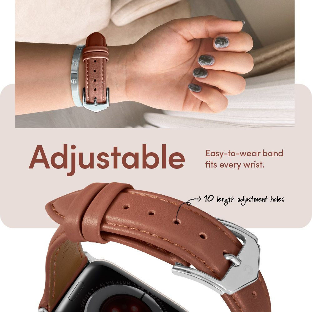 Spigen Cyrill Apple Watch Bandje - 4-10/SE - 38/40/41/42MM - Echt Leer Bruin afbeelding 12