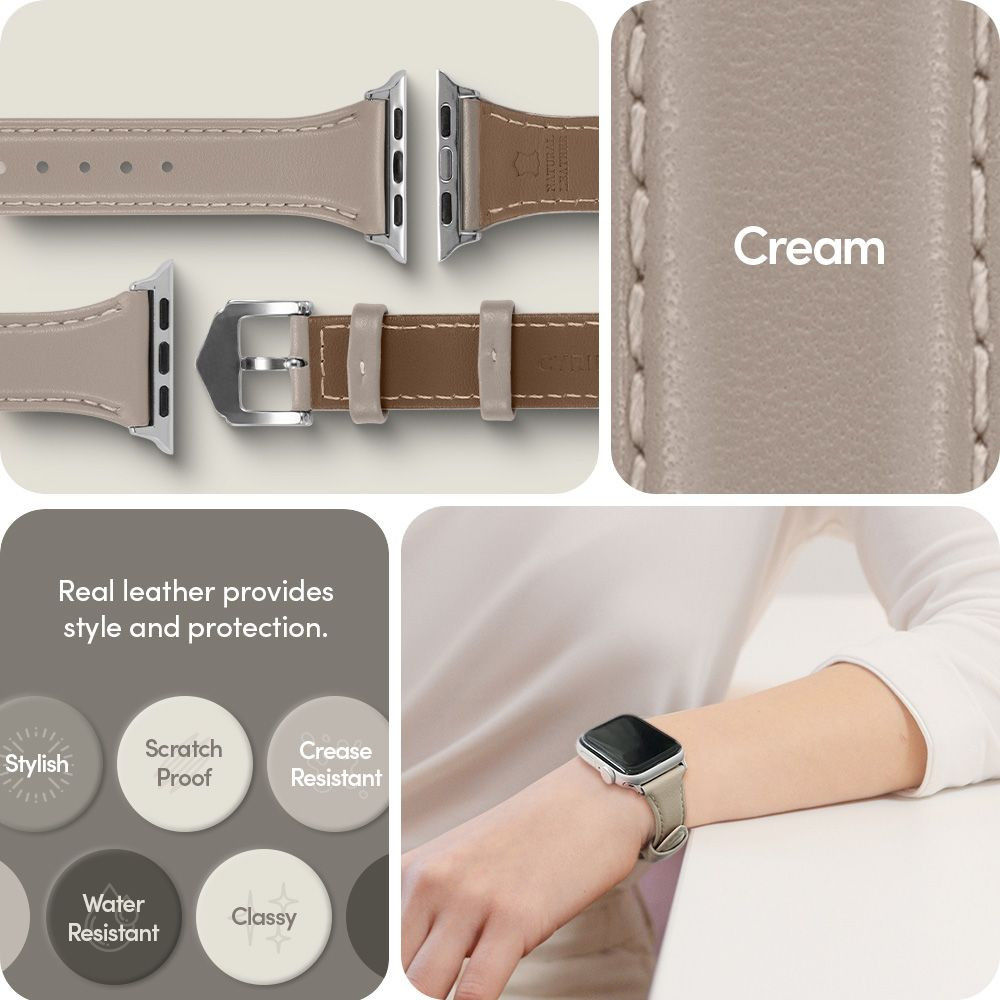 Spigen Cyrill Kajuk Apple Watch 4-9/SE 40/41MM Bandje Echt Leer Beige afbeelding 10