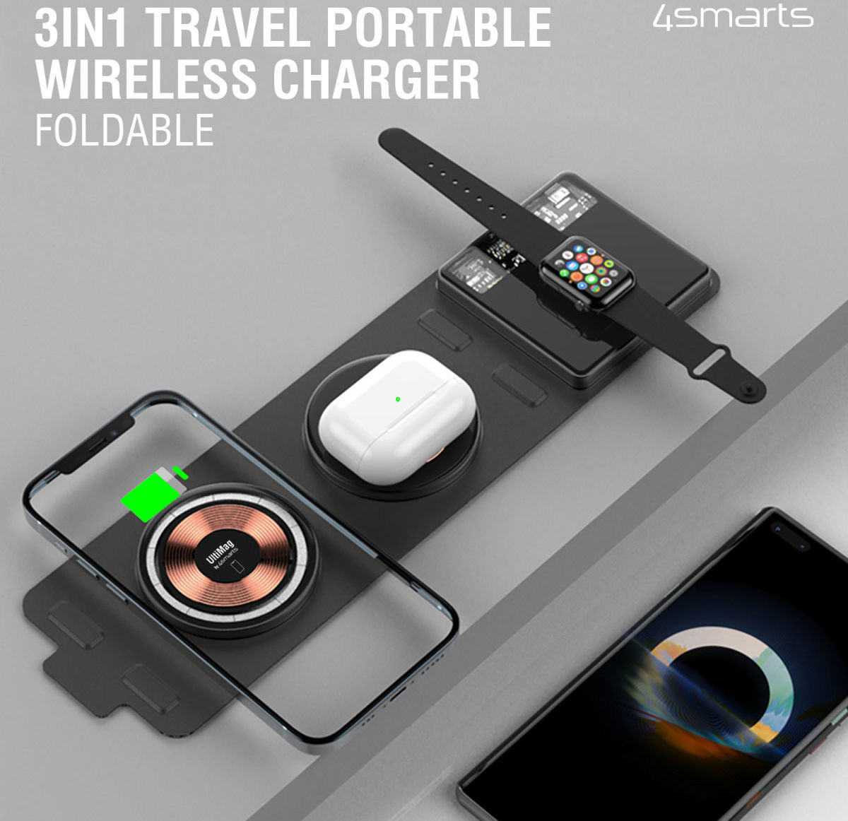 4smarts UltiMag Lucid 3-in-1 15W MagSafe Draadloze Oplader Zwart afbeelding 4