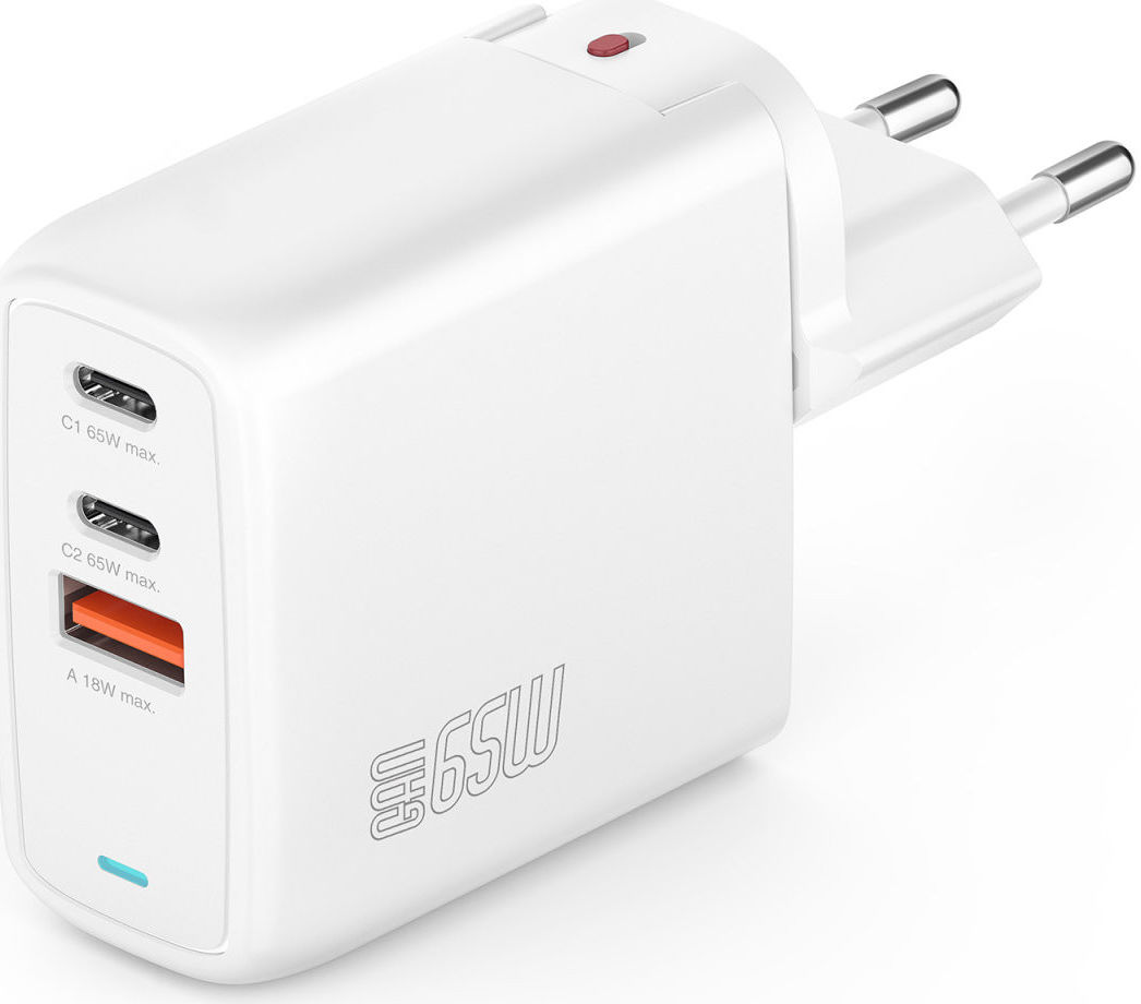 4smarts GaN Flex 65W 1x USB 2x USB-C Snellader PD Adapter Wit afbeelding 1