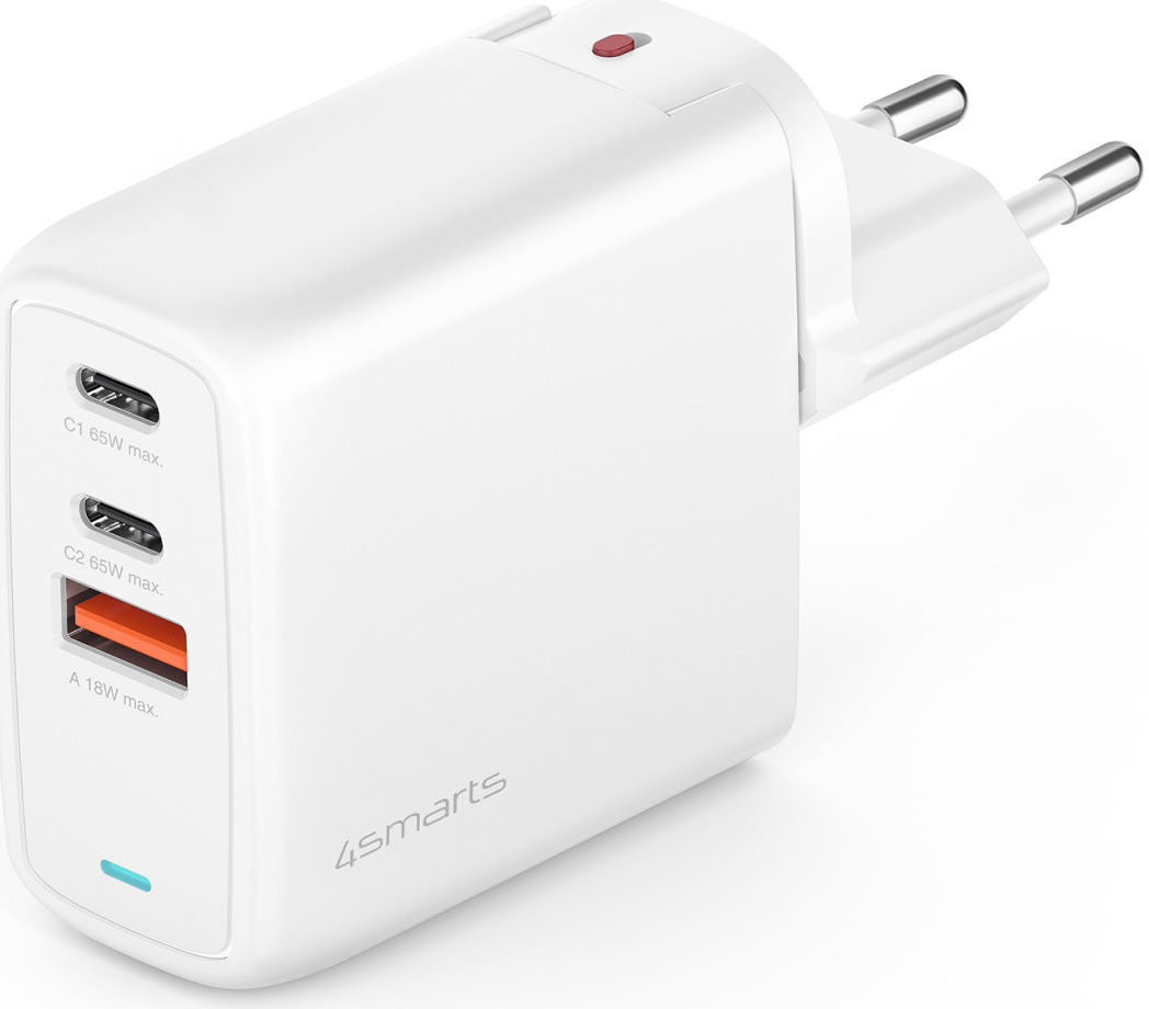 4smarts GaN Flex 65W 1x USB 2x USB-C Snellader PD Adapter Wit afbeelding 6
