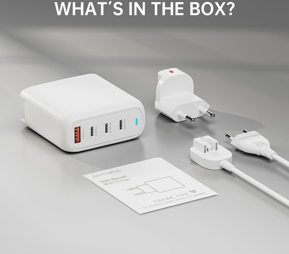 4smarts Flex Pro 100W 1x USB 3x USB-C Snellader Met Verlengkabel Wit afbeelding 10