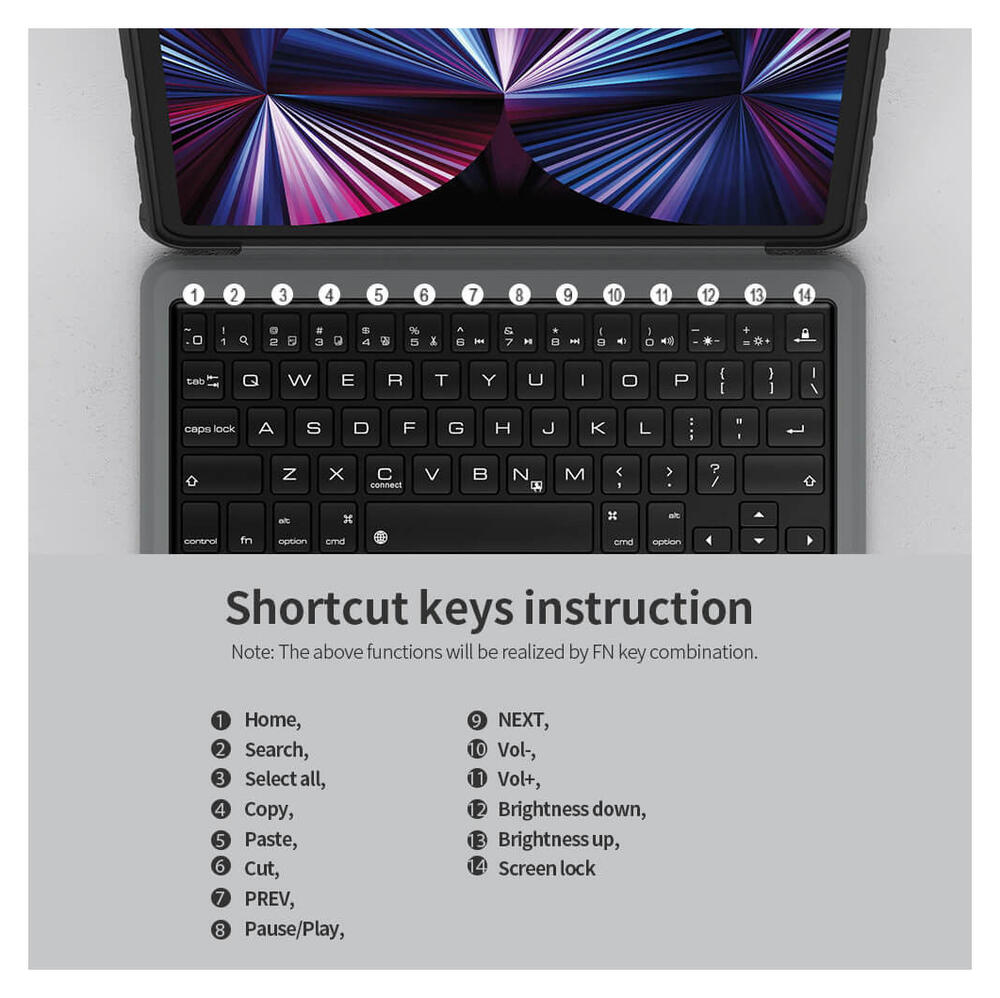Nillkin Apple iPad 11 (2025) / 10.9 (2022) Bumper Hoes met Bluetooth Toetsenbord afbeelding 23