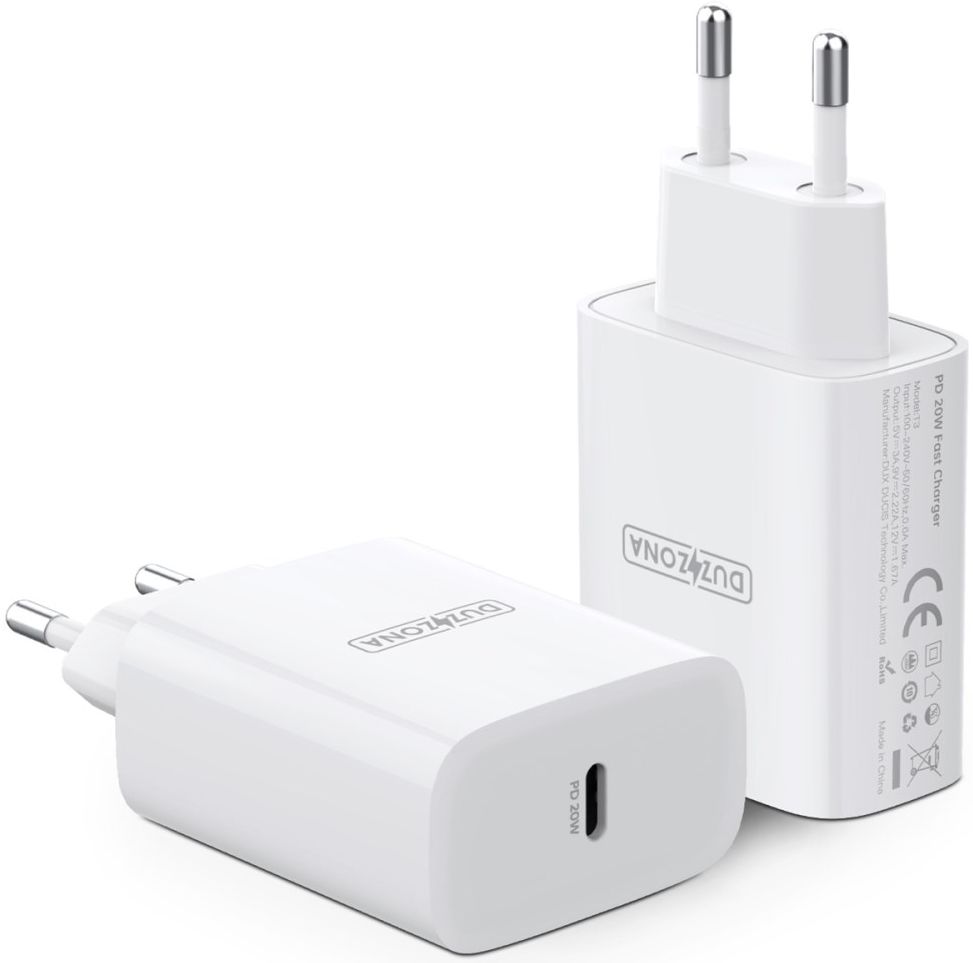 Duzonna T3 20W USB-C Snellader Power Delivery Adapter Fast Charge Wit afbeelding 2