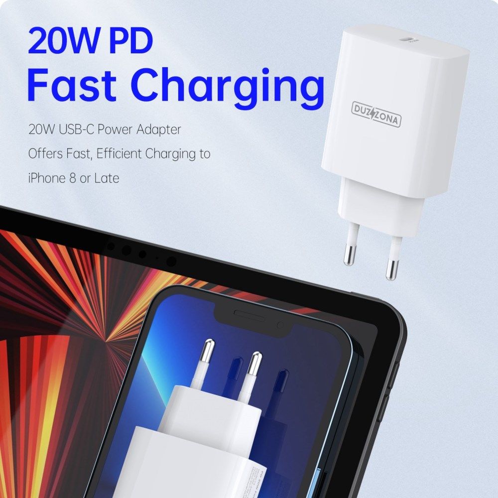 Duzonna T3 20W USB-C Snellader Power Delivery Adapter Fast Charge Wit afbeelding 3