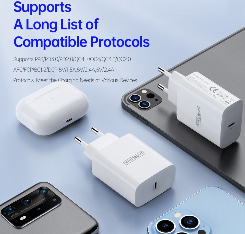 Duzonna T3 20W USB-C Snellader Power Delivery Adapter Fast Charge Wit afbeelding 8