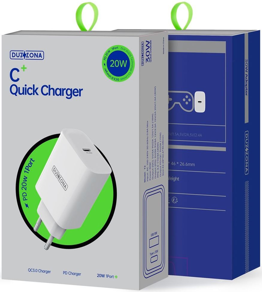 Duzonna T3 20W USB-C Snellader Power Delivery Adapter Fast Charge Wit afbeelding 11