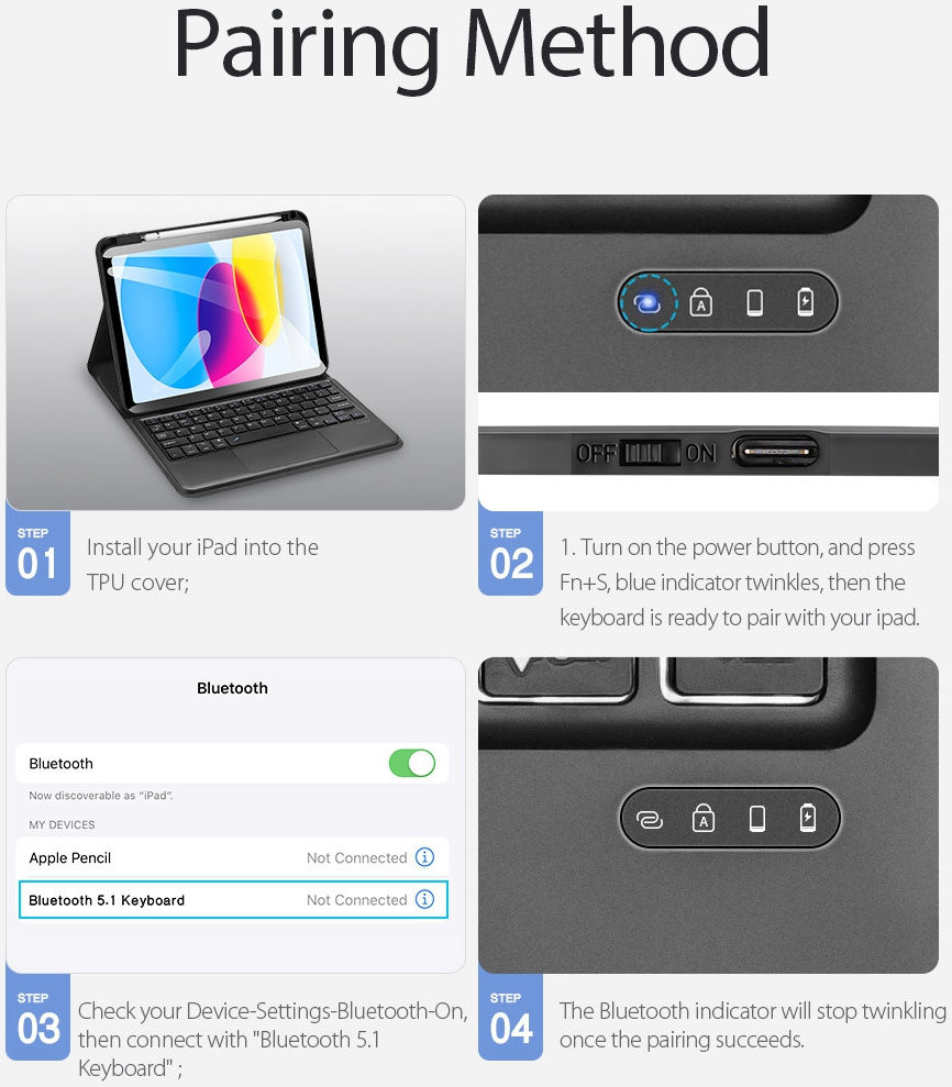 Dux Ducis Apple iPad 11 (2025) / 10.9 (2022) Hoes Bluetooth Toetsenbord Zwart afbeelding 10