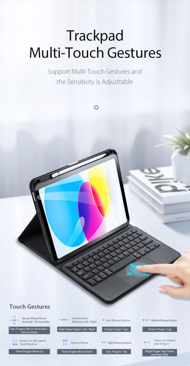 Dux Ducis Apple iPad 11 (2025) / 10.9 (2022) Hoes Bluetooth Toetsenbord Zwart afbeelding 5