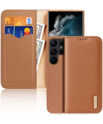 Dux Ducis Hivo Samsung Galaxy S23 Ultra Hoesje RFID Book Case Bruin Hoesjes