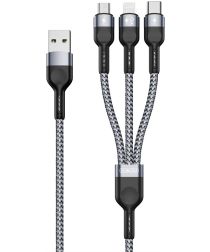 Duzzona USB-A naar Lightning / USB-C / Micro USB Kabel 3.5A 1.3M Zwart