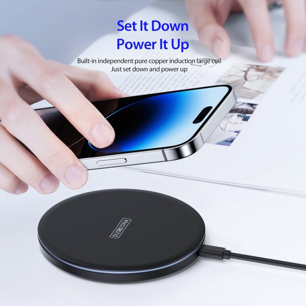 Duzzona Draadloze Oplader 15W Fast Charge met USB-C Kabel 1M Zwart afbeelding 5