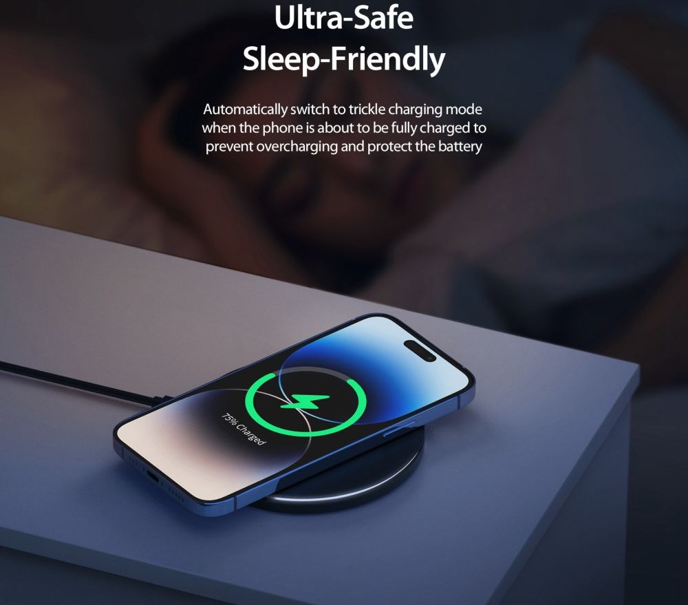 Duzzona Draadloze Oplader 15W Fast Charge met USB-C Kabel 1M Zwart afbeelding 9