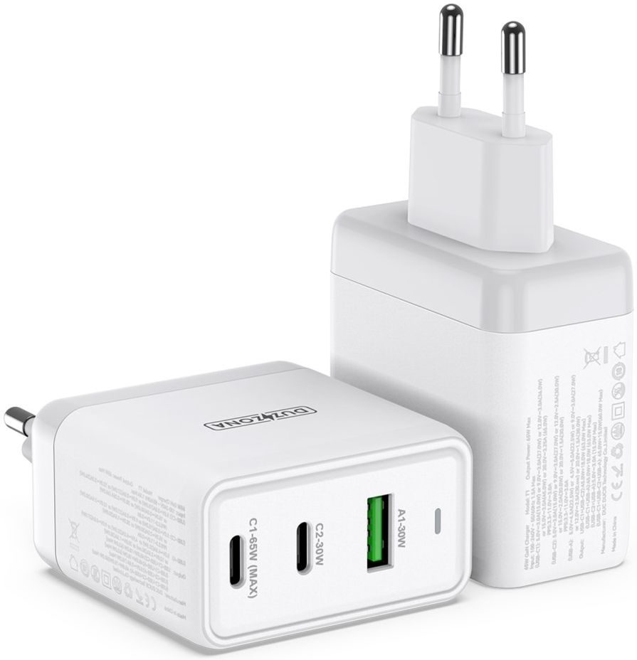 Duzzona T1 USB/USB-C GaN Snellader 65W PD 3.0/QC 3.0 Adapter Wit afbeelding 2
