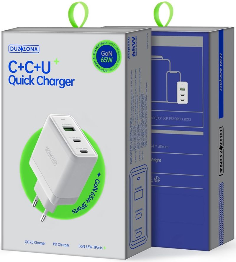 Duzzona T1 USB/USB-C GaN Snellader 65W PD 3.0/QC 3.0 Adapter Wit afbeelding 11