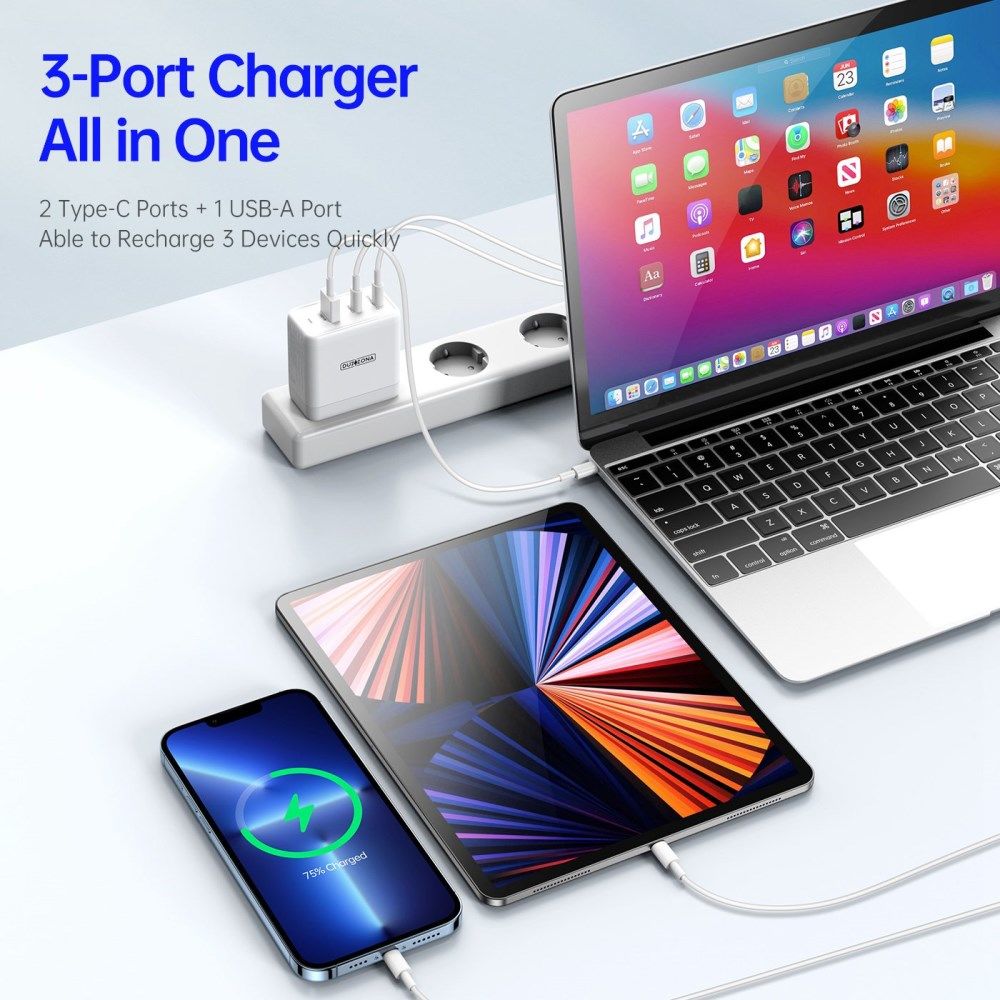 Duzzona T1 USB/USB-C GaN Snellader 65W PD 3.0/QC 3.0 Adapter Wit afbeelding 3