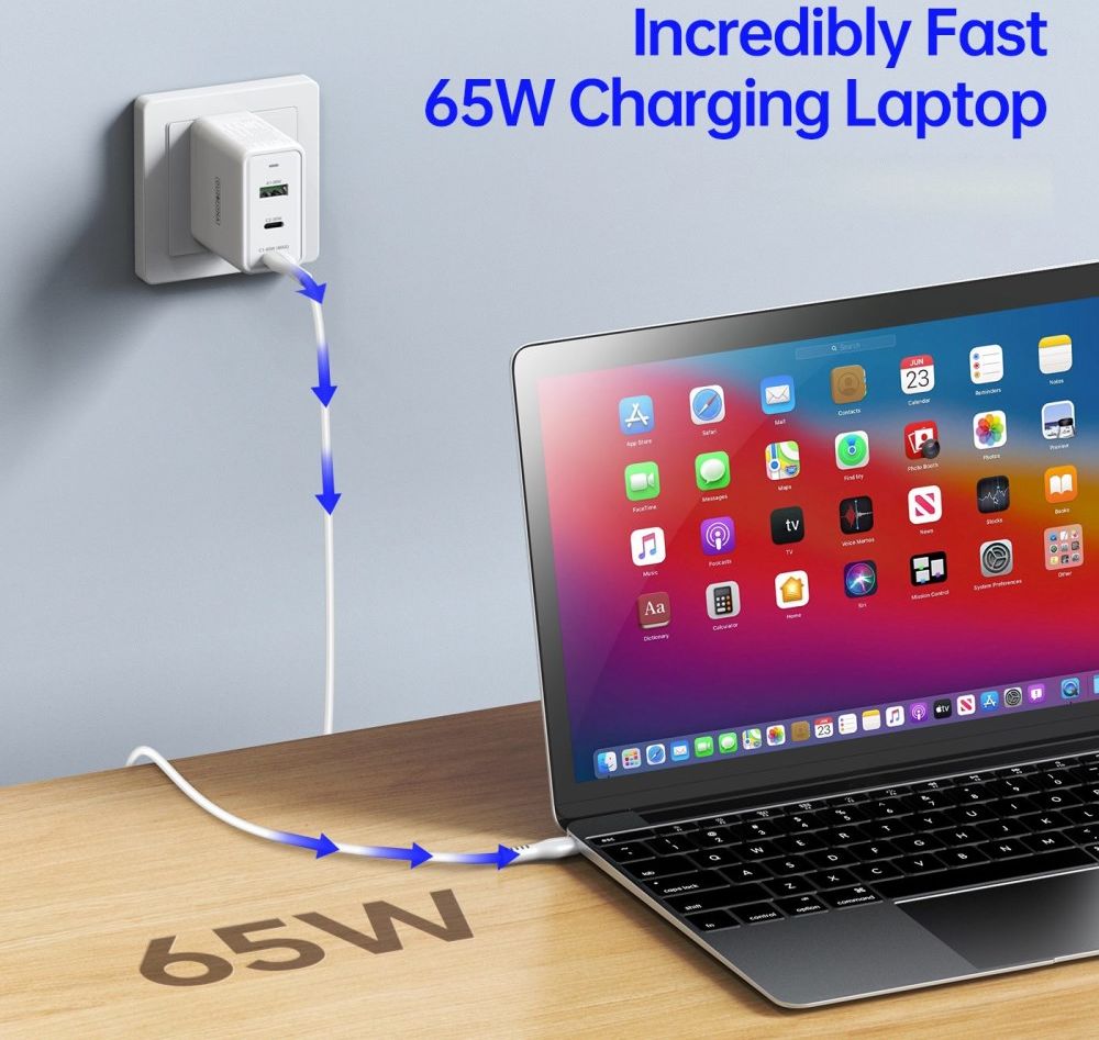 Duzzona T1 USB/USB-C GaN Snellader 65W PD 3.0/QC 3.0 Adapter Wit afbeelding 4