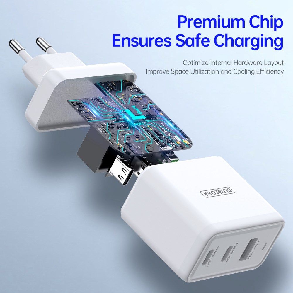 Duzzona T1 USB/USB-C GaN Snellader 65W PD 3.0/QC 3.0 Adapter Wit afbeelding 8