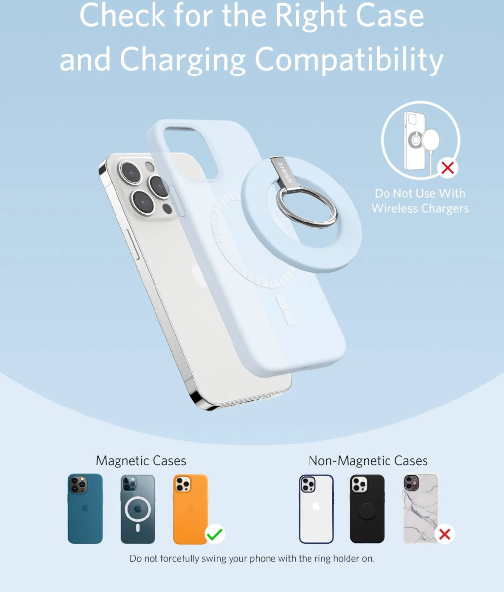 Anker MagGo Ring Houder MagSafe Standaard voor Vinger Blauw afbeelding 7