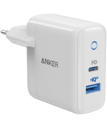 Anker PowerPort 35W PD Snellader Adapter met USB en USB-C Wit Opladers
