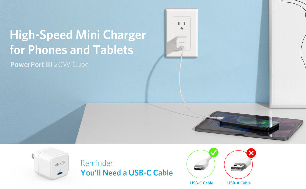 Anker PowerPort III Cube (20W) USB-C Adapter Power Delivery Lader Wit afbeelding 3