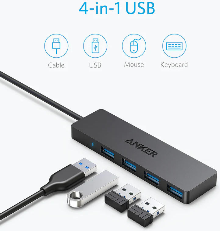 Anker Ultra Slim 4-Port USB 3.0 Data Hub - USB naar 4x USB 3.0 Zwart afbeelding 3