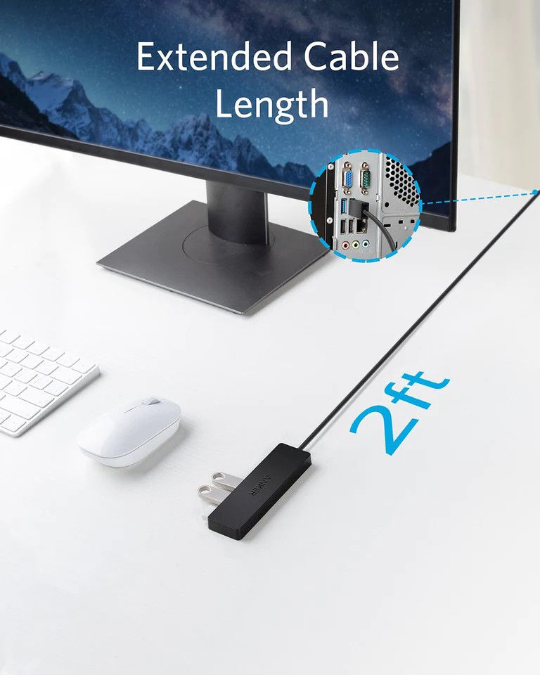 Anker Ultra Slim 4-Port USB 3.0 Data Hub - USB naar 4x USB 3.0 Zwart afbeelding 5